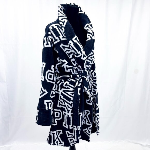 PINK Victoria's Secret Other - Victoria's Secret PINK Intimates & Sleep Wear Black & White Fleece Robe w Belt